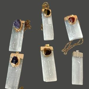 Selenite and Gold Electroplated Crystal Pendant Necklace (one)